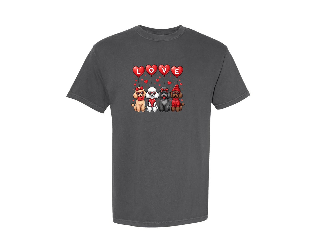 brand:Comfort Colors|color:Pepper|Cute Valentine Poodle Dogs Graphic T-Shirt