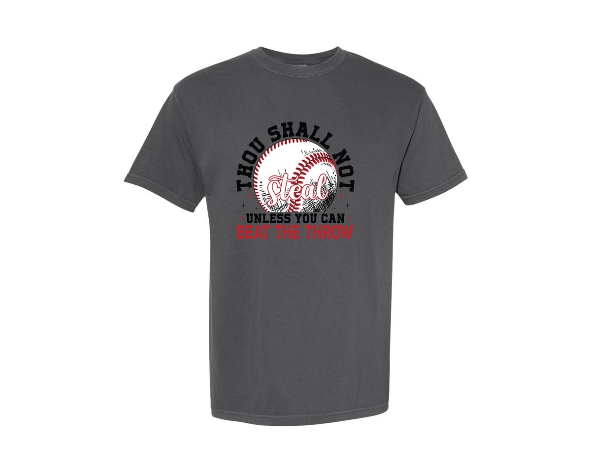 brand:Comfort Colors|color:Pepper|Funny Baseball Thou Shall Not Steal Graphic T-Shirt
