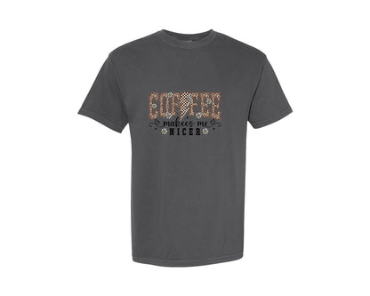 brand:Comfort Colors|color:Pepper|Coffee Makes Me Nicer Graphic T-Shirt