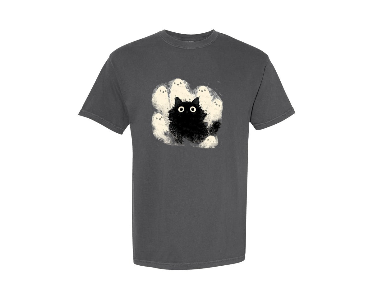 brand:Comfort Colors|color:Pepper|Halloween Ghost And Cat 4 Graphic T-Shirt