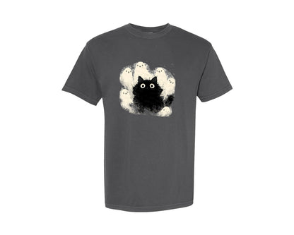 brand:Comfort Colors|color:Pepper|Halloween Ghost And Cat 4 Graphic T-Shirt