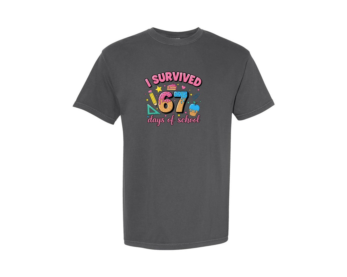 brand:Comfort Colors|color:Pepper|I Survived 67 Days Of School 7 Graphic T-Shirt