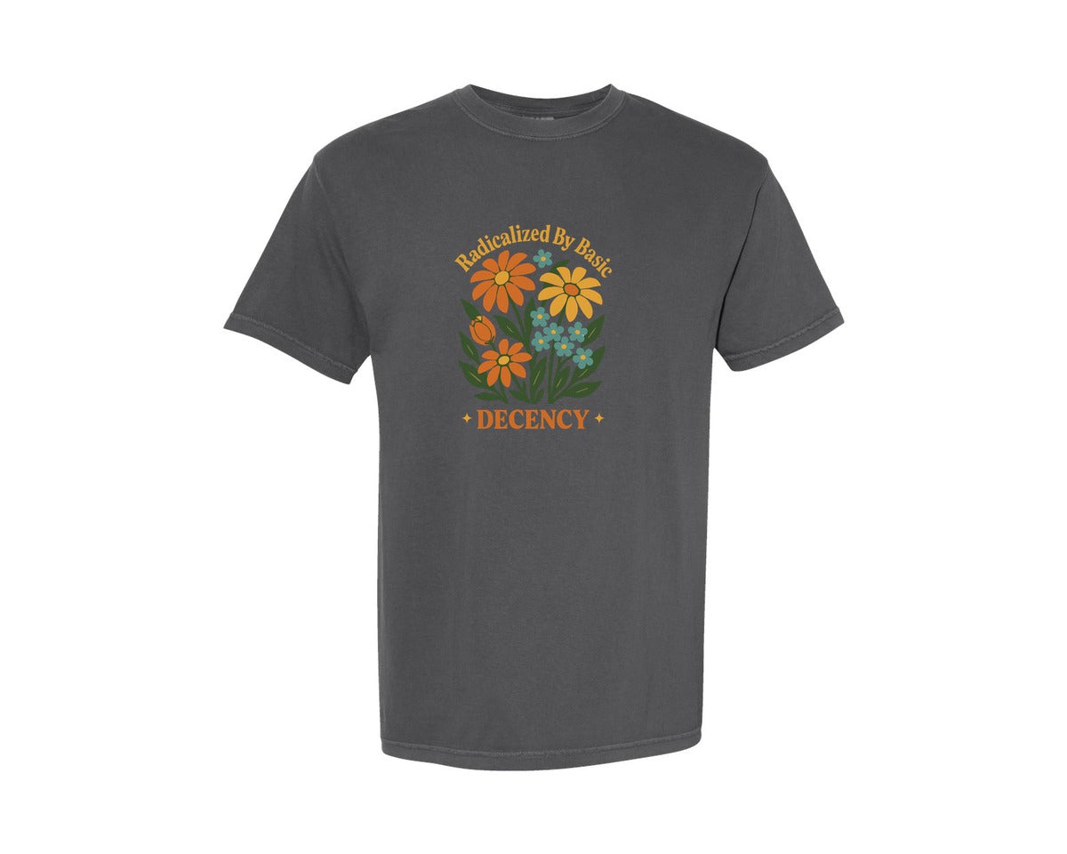 brand:Comfort Colors|color:Pepper|Radicalized By Basic Decency Retro Graphic T-Shirt