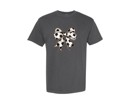 brand:Comfort Colors|color:Pepper|Soccer Coquette Soccer Bow Bow Graphic T-Shirt