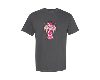 brand:Comfort Colors|color:Pepper|Valentines Day Brushstroke Cross Graphic T-Shirt