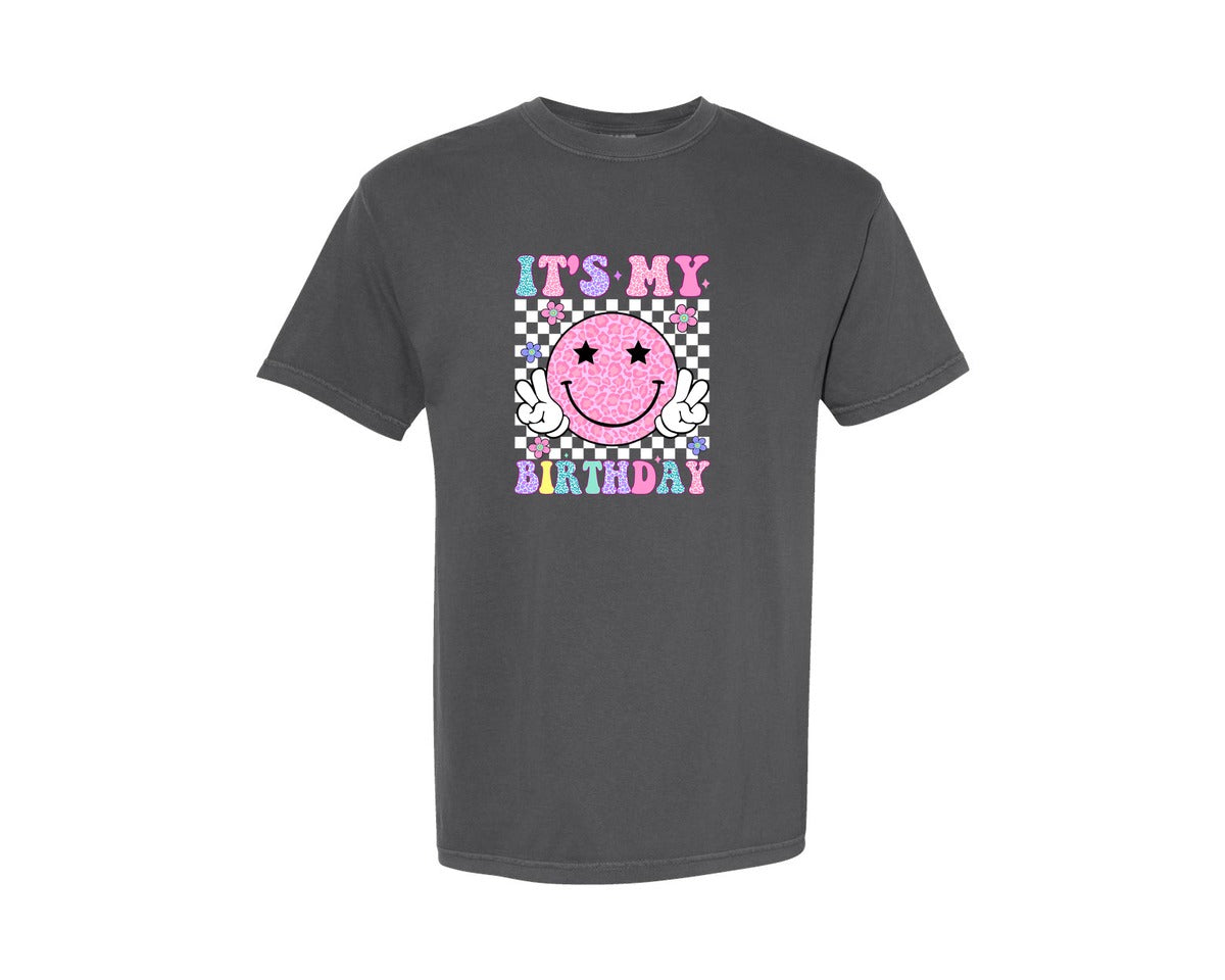 brand:Comfort Colors|color:Pepper|Leopard Groovy Its My Birthday Graphic T-Shirt