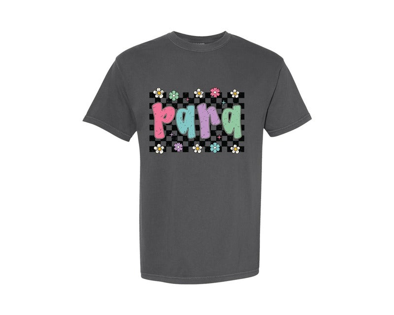 brand:Comfort Colors|color:Pepper|Para Checkered Preppy School Teacher Graphic T-Shirt