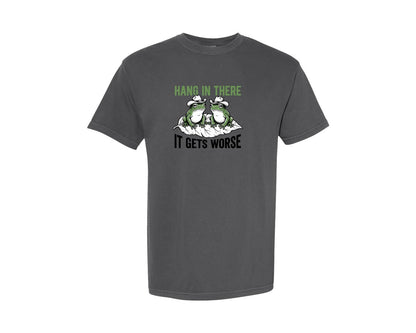 brand:Comfort Colors|color:Pepper|Hang In There It Gets Worse Cowboy Frog Graphic T-Shirt