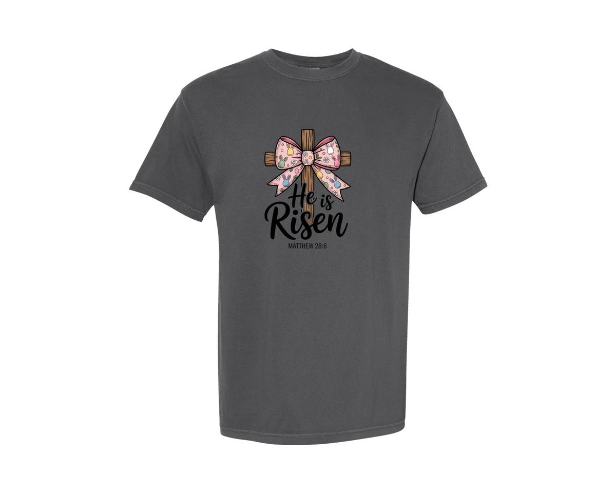 brand:Comfort Colors|color:Pepper|He Is Risen Christian Matthew 286 Graphic T-Shirt