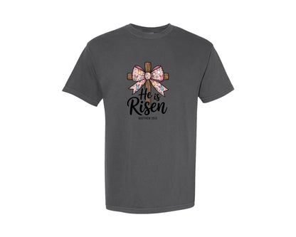 brand:Comfort Colors|color:Pepper|He Is Risen Christian Matthew 286 Graphic T-Shirt