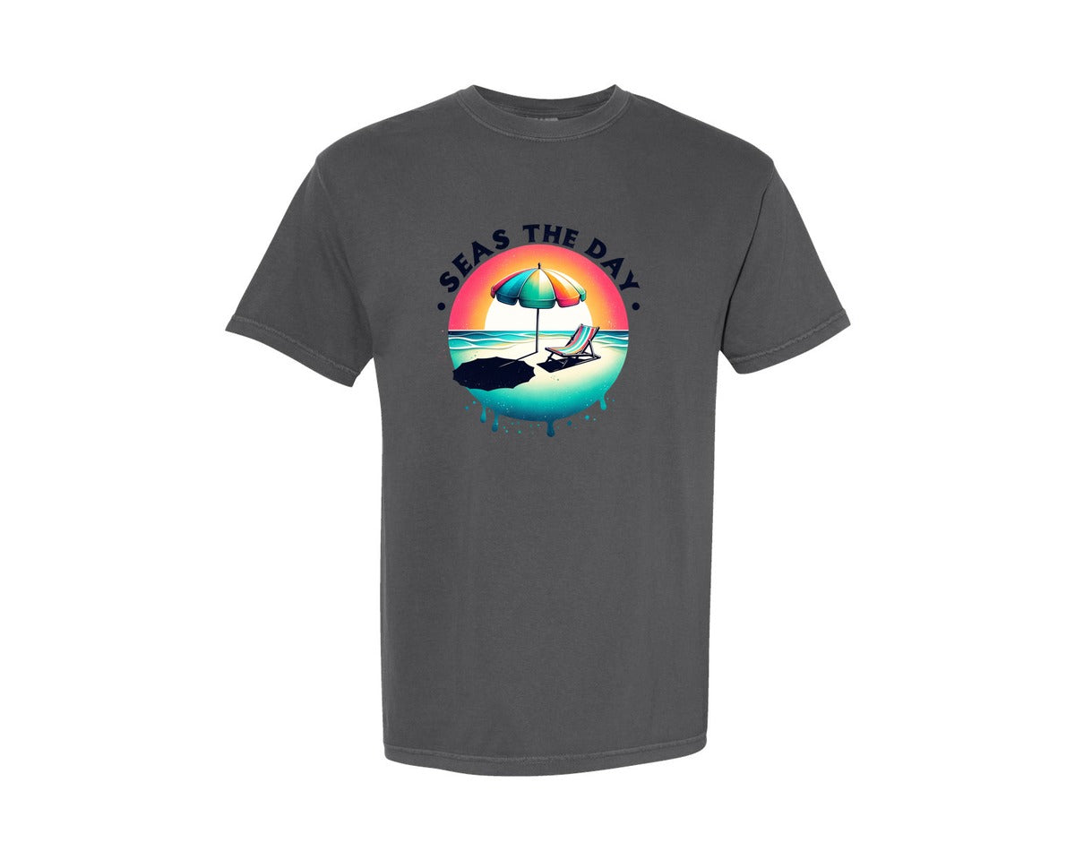 brand:Comfort Colors|color:Pepper|Retro Beach Seas The Day Graphic T-Shirt