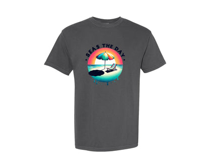 brand:Comfort Colors|color:Pepper|Retro Beach Seas The Day Graphic T-Shirt
