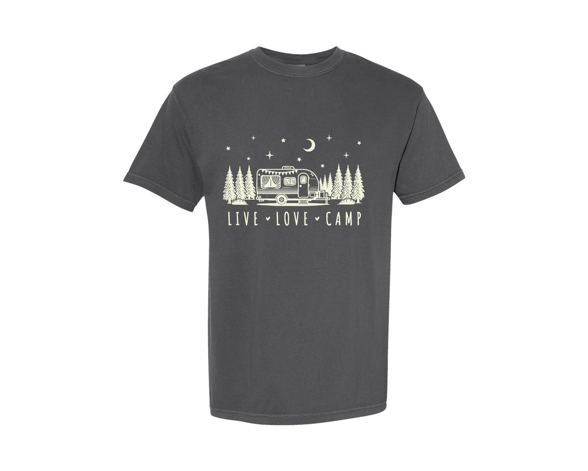 brand:Comfort Colors|color:Pepper|Camping Summer Trip Live Love Camp Graphic T-Shirt