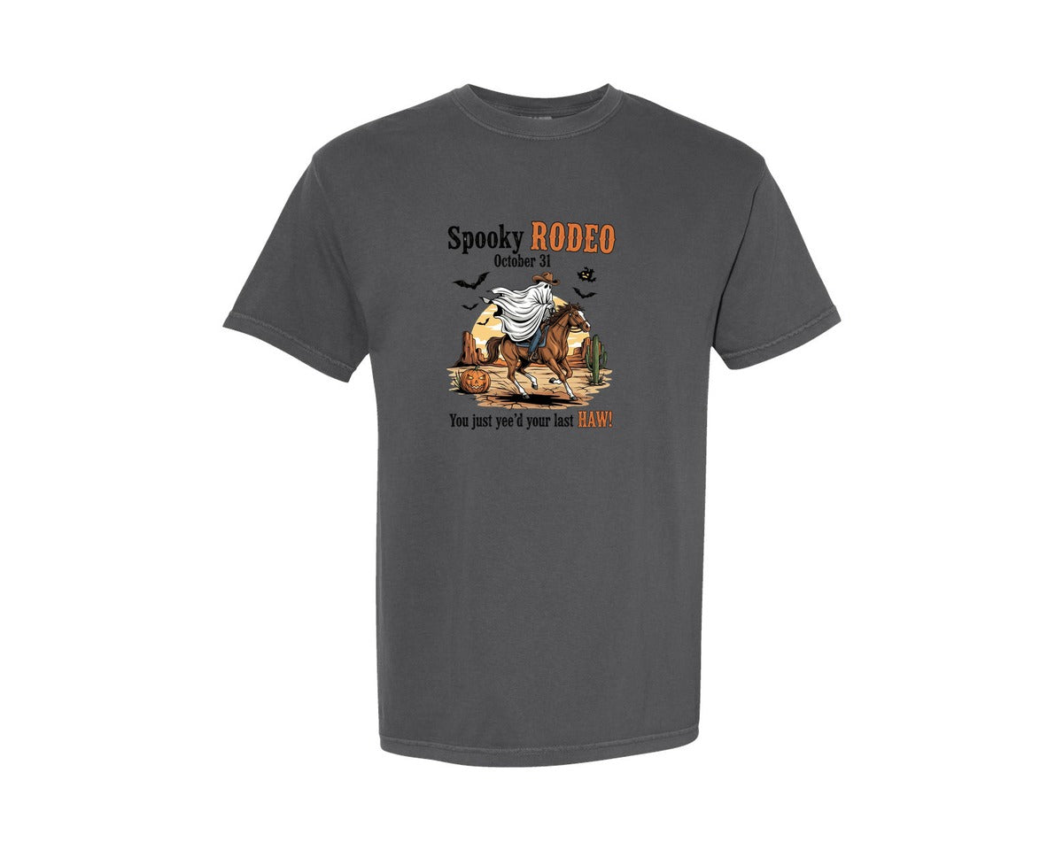 brand:Comfort Colors|color:Pepper|Spooky Rodeo Western Halloween Graphic T-Shirt