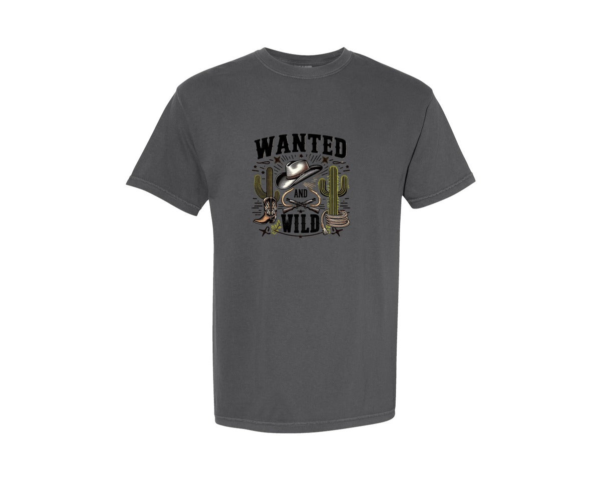 brand:Comfort Colors|color:Pepper|Western Wanted And Wild T Shirt Graphic T-Shirt