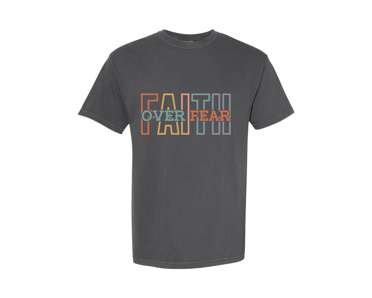 brand:Comfort Colors|color:Pepper|Faith Over Fear Christian Vintage Graphic T-Shirt