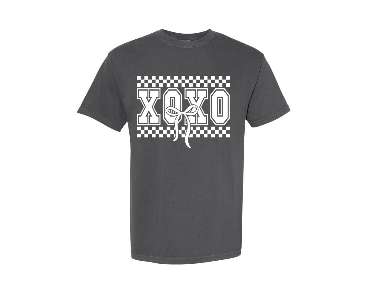 brand:Comfort Colors|color:Pepper|Valentine Coquette Bow Xoxo 4 Graphic T-Shirt
