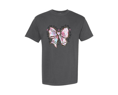 brand:Comfort Colors|color:Pepper|100 Day Of School Pencil Bow Brushstroke Graphic T-Shirt