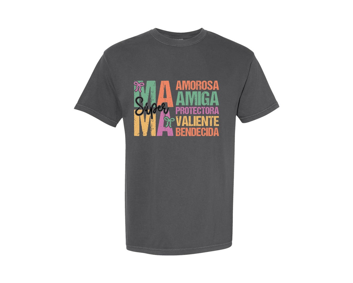 brand:Comfort Colors|color:Pepper|Super Mama Spanish Mothers Day 2 Graphic T-Shirt