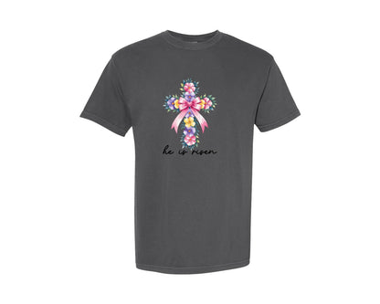 brand:Comfort Colors|color:Pepper|Watercolor Cross Easter Bible Verse Graphic T-Shirt