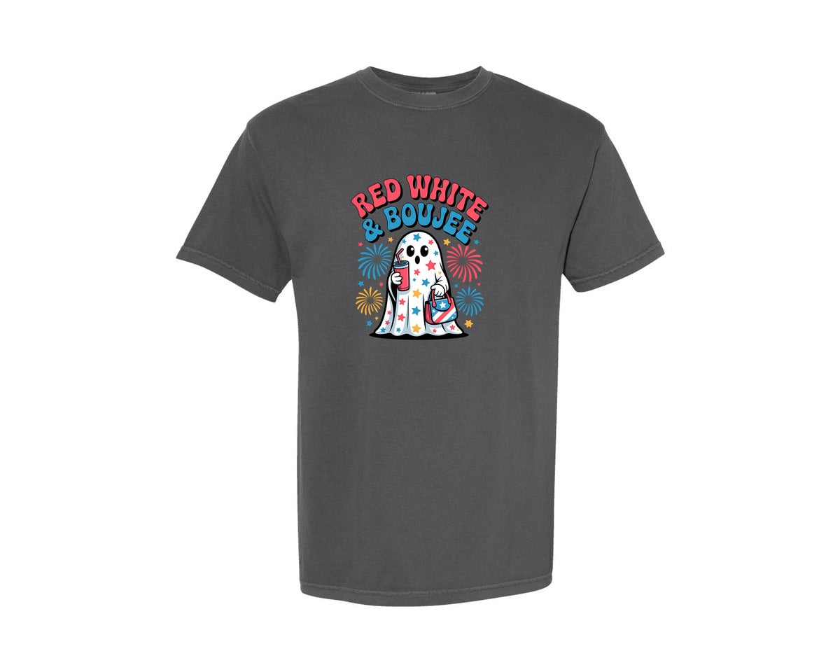 brand:Comfort Colors|color:Pepper|4Th Of July Boujee Ghost Graphic T-Shirt