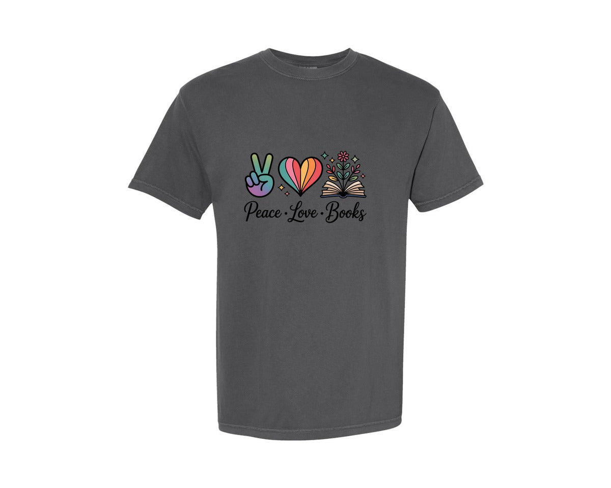 brand:Comfort Colors|color:Pepper|Peace Heart Books Graphic T-Shirt