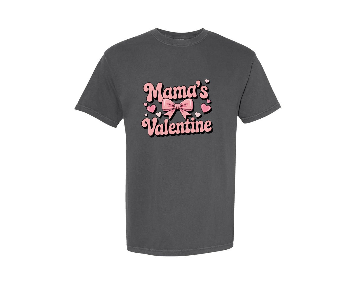 brand:Comfort Colors|color:Pepper|Mamas Valentine With Bow And Hearts Graphic T-Shirt