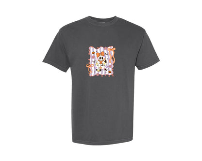 brand:Comfort Colors|color:Pepper|Preppy Halloween Ghost Books Cat Graphic T-Shirt