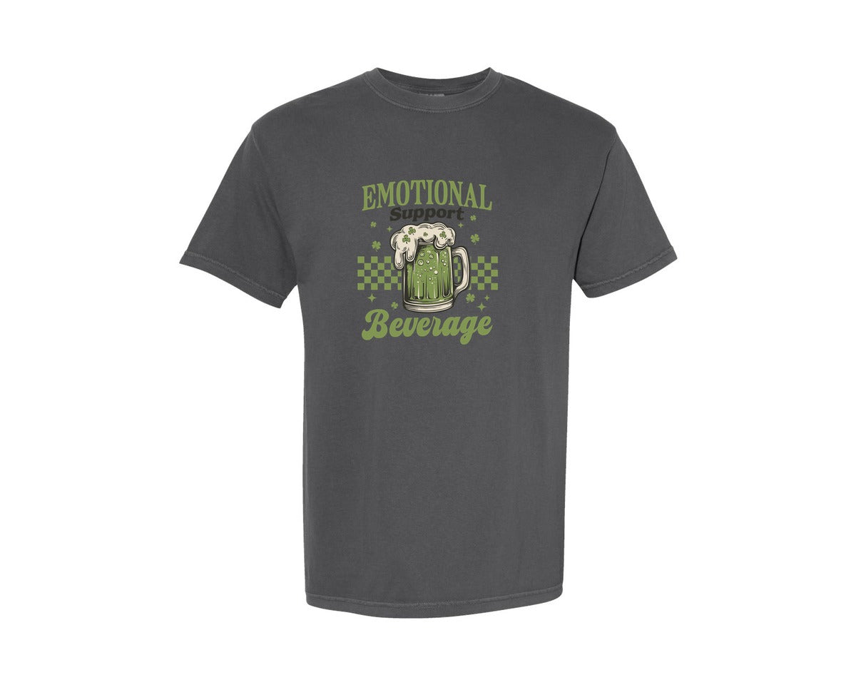 brand:Comfort Colors|color:Pepper|St Patricks Emotional Support Beer Graphic T-Shirt