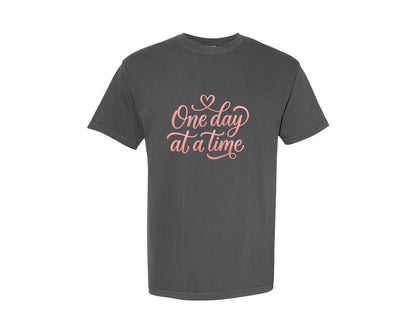 brand:Comfort Colors|color:Pepper|One Day At A Time Valentine Day Couple Tshirt 2 Graphic T-Shirt