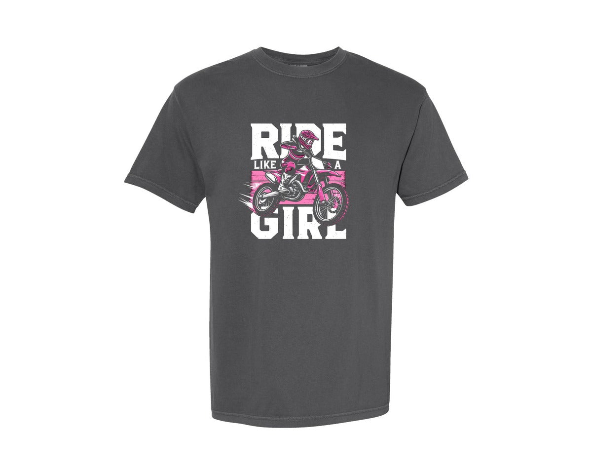 brand:Comfort Colors|color:Pepper|Girl Dirtbike Sports Graphic T-Shirt