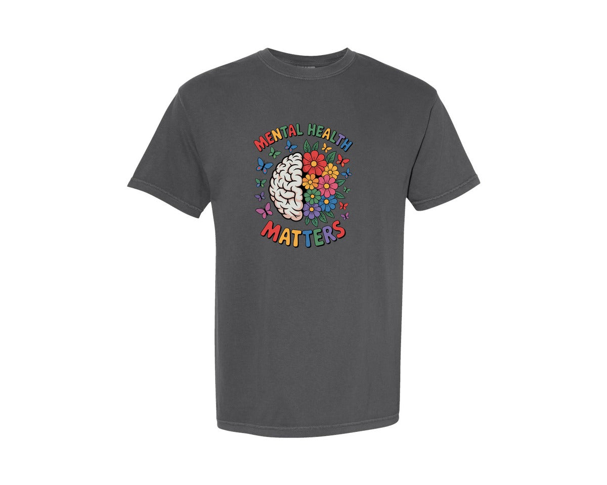 brand:Comfort Colors|color:Pepper|Mental Health Matters Floral Design Graphic T-Shirt