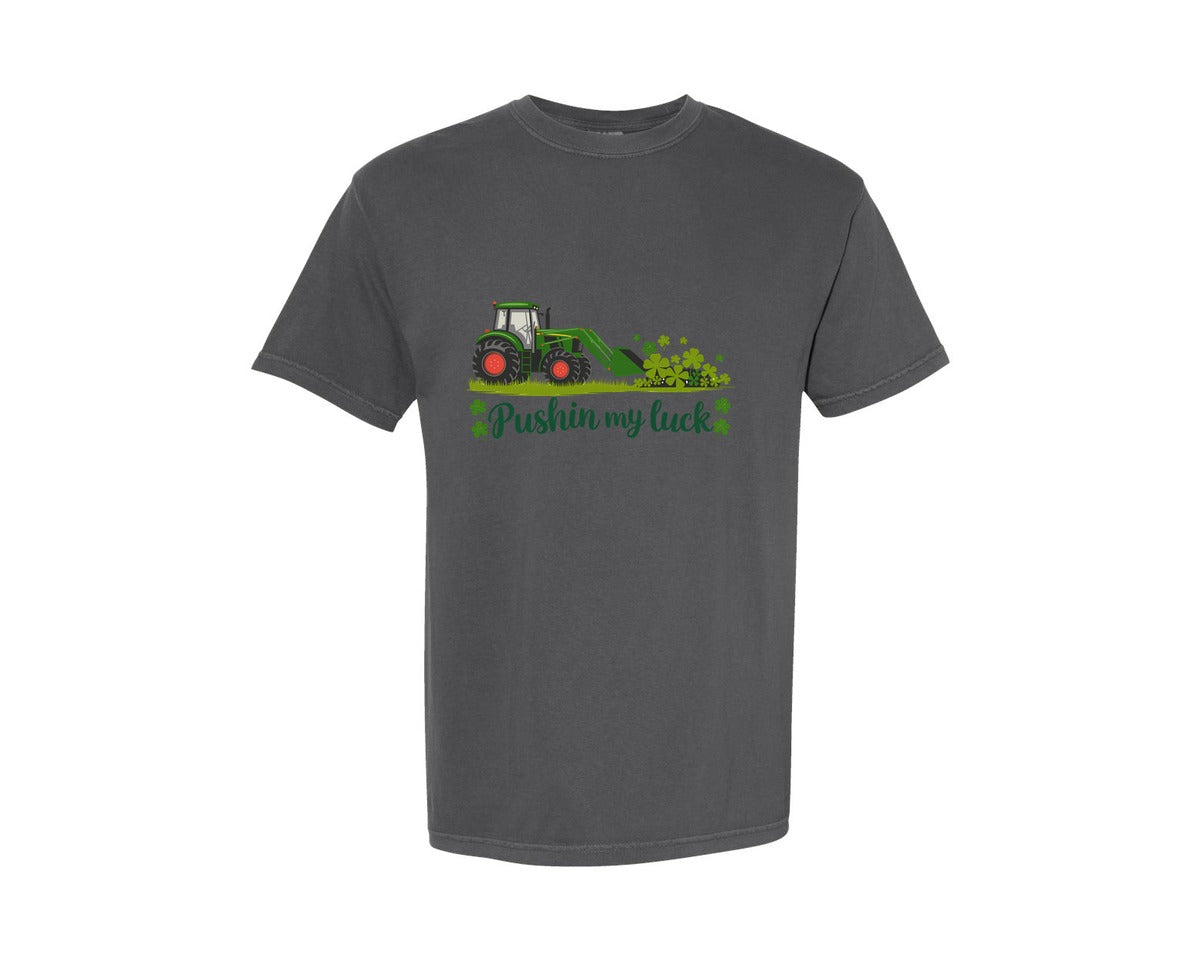 brand:Comfort Colors|color:Pepper|Pushin My Luck St Patricks Day 3 Graphic T-Shirt