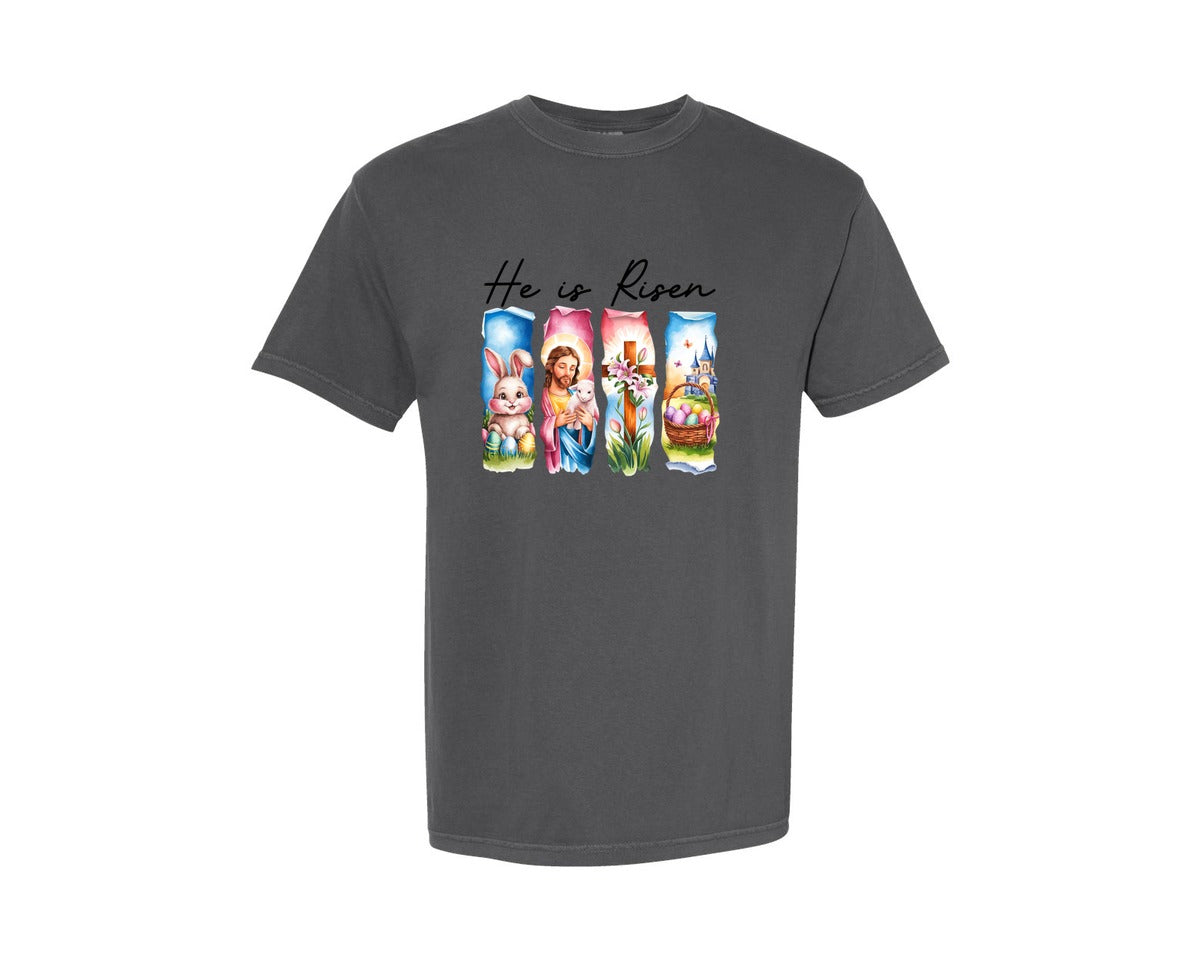 brand:Comfort Colors|color:Pepper|He Is Risen Easter Jesus Christian Graphic T-Shirt