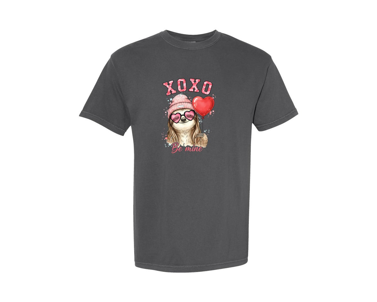 brand:Comfort Colors|color:Pepper|Xoxo Be Mine Sloth Valentine Graphic T-Shirt