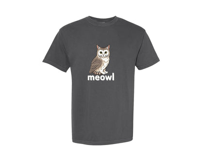 brand:Comfort Colors|color:Pepper|Cat Owl Meowl Funny Meme T Shirt Design Graphic T-Shirt
