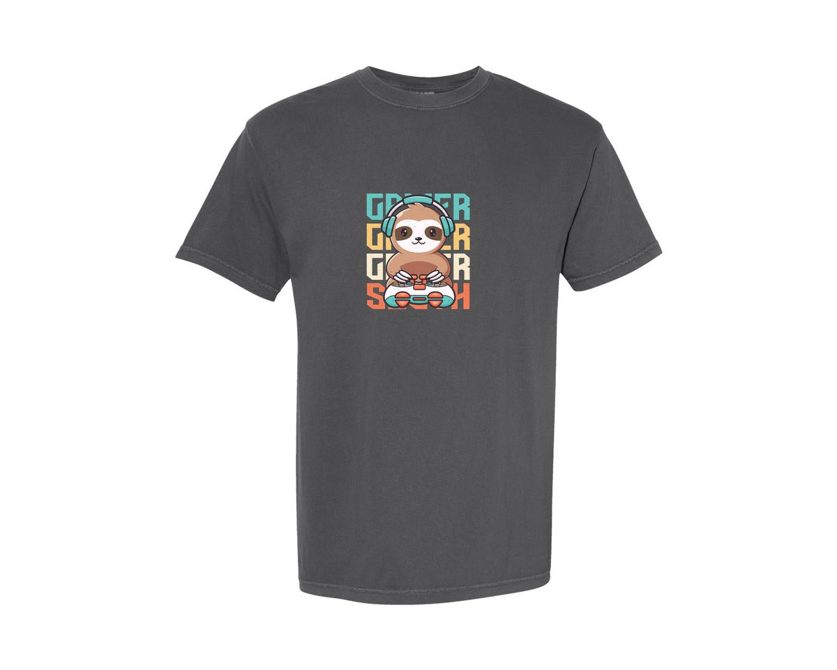 brand:Comfort Colors|color:Pepper|Gamer Sloth Gaming Sloth T Shirt Design Graphic T-Shirt