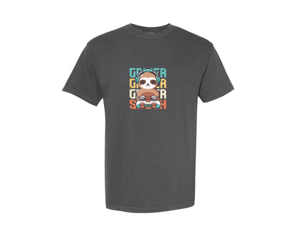 brand:Comfort Colors|color:Pepper|Gamer Sloth Gaming Sloth T Shirt Design Graphic T-Shirt