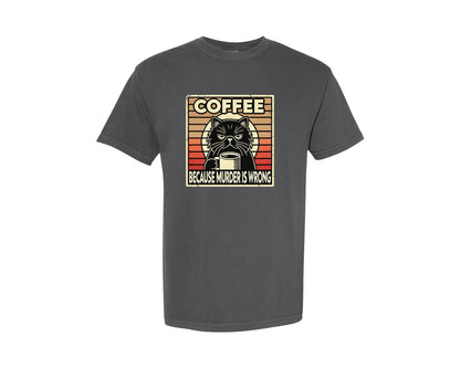 brand:Comfort Colors|color:Pepper|Cat And Coffee Funny Cat Lover Sub Graphic T-Shirt