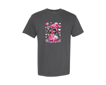 brand:Comfort Colors|color:Pepper|Cute Dachshund For Valentines Day Love 3 Graphic T-Shirt