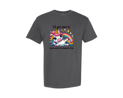 brand:Comfort Colors|color:Pepper|I Just Need To Be Dramatic Lazy Unicorn Graphic T-Shirt
