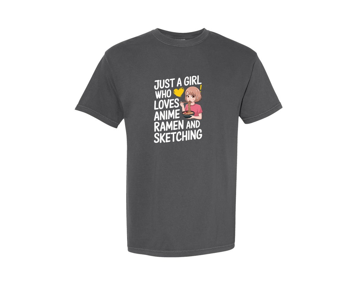 brand:Comfort Colors|color:Pepper|Just A Girl Who Loves Anime Ramen And 2 Graphic T-Shirt