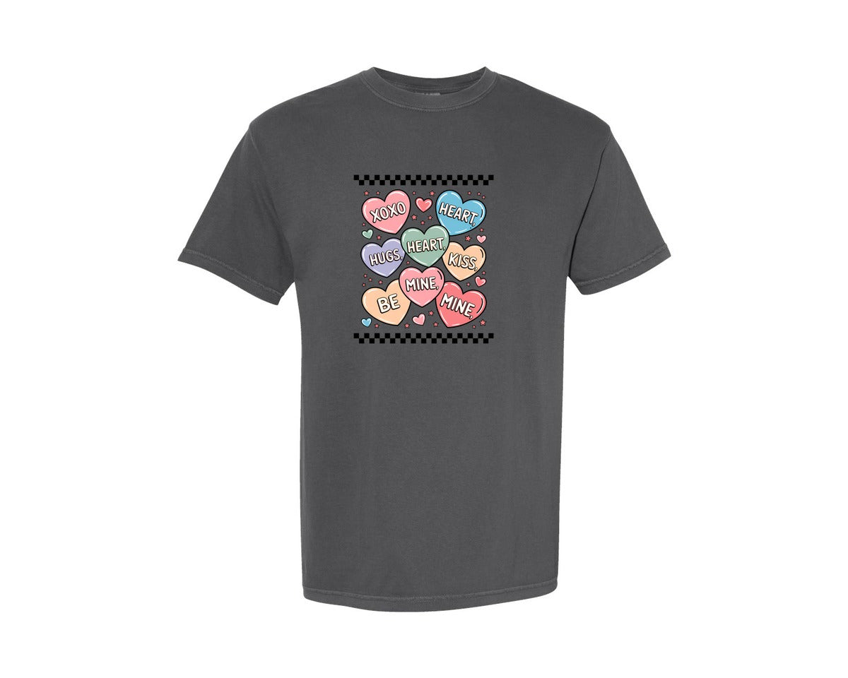 brand:Comfort Colors|color:Pepper|Valentines Candy Heart Graphic T-Shirt