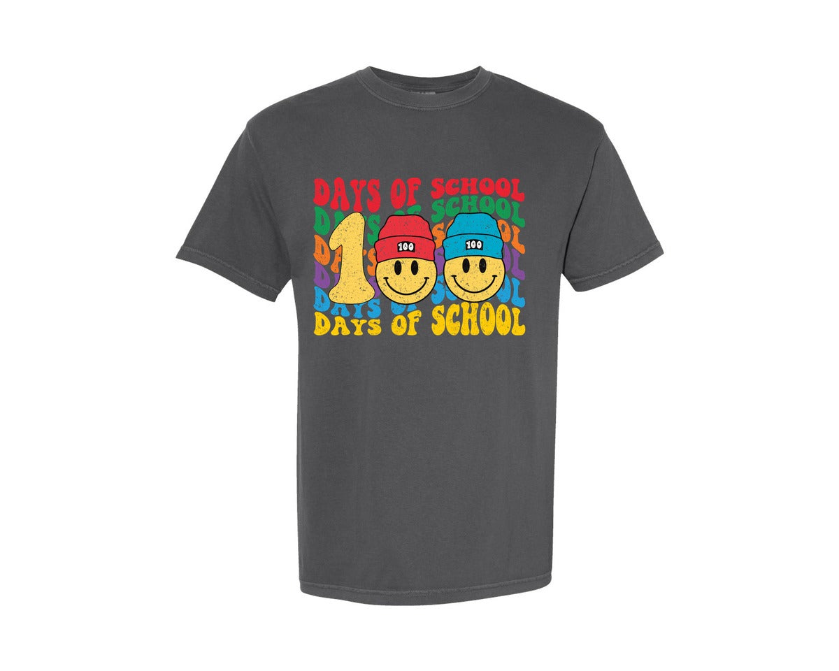 brand:Comfort Colors|color:Pepper|100 Days Of School Retro 100Th Day Graphic T-Shirt