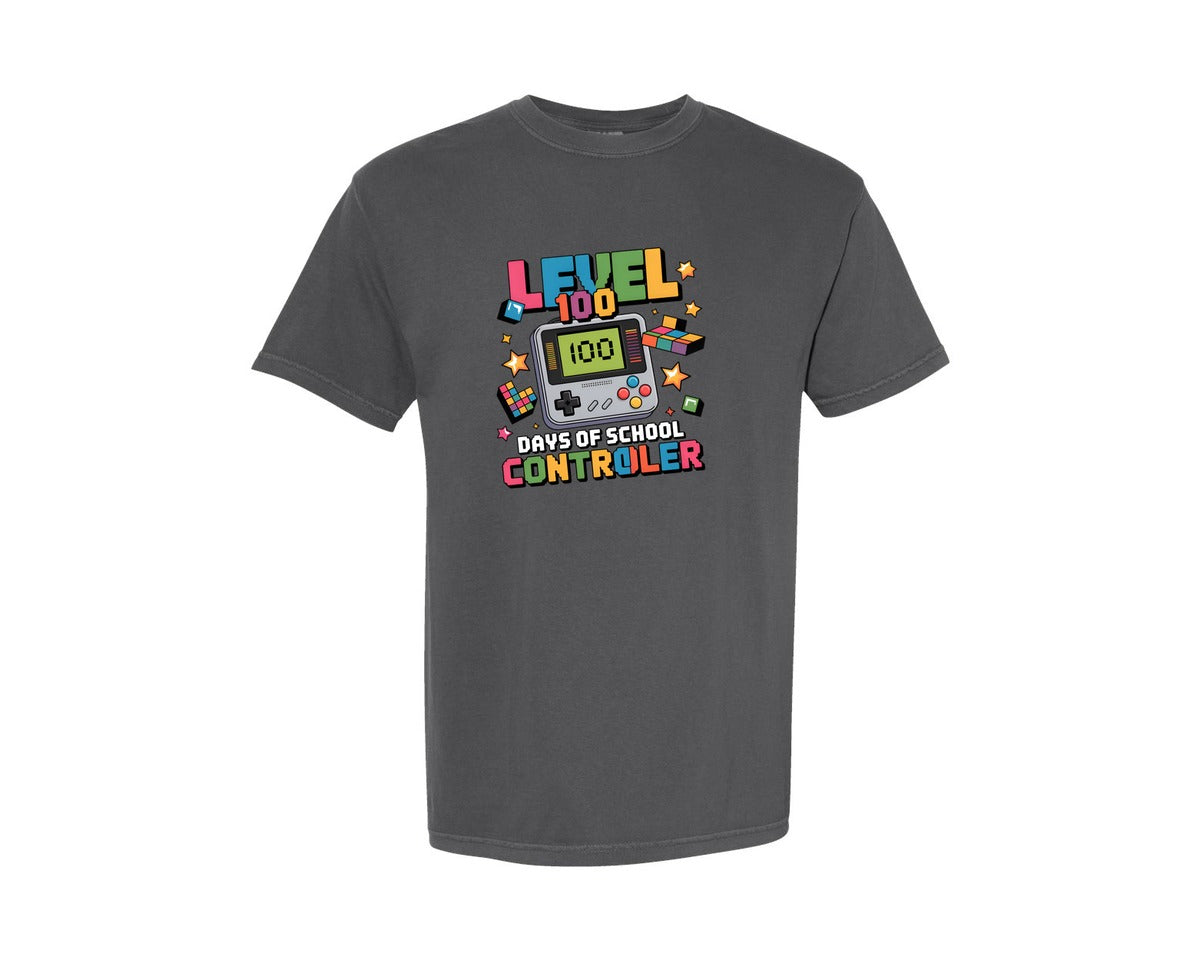 brand:Comfort Colors|color:Pepper|Level 100 Days Of School Gamer Design Graphic T-Shirt