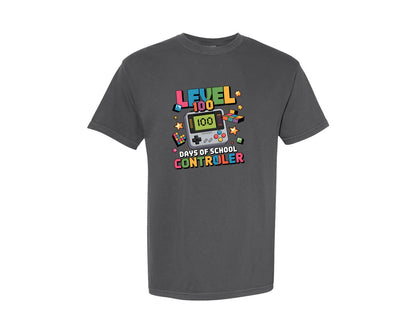 brand:Comfort Colors|color:Pepper|Level 100 Days Of School Gamer Design Graphic T-Shirt
