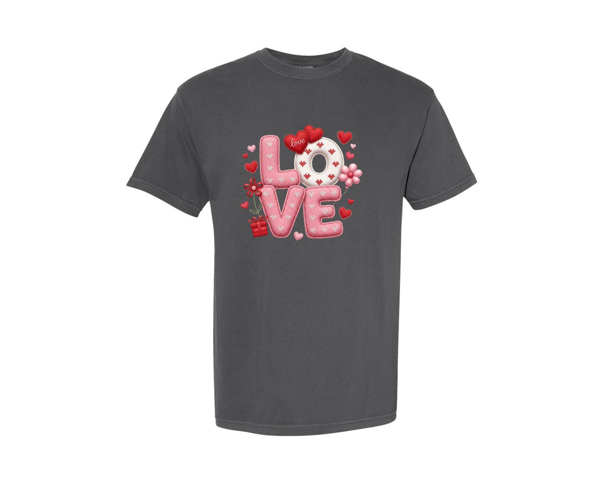 brand:Comfort Colors|color:Pepper|Faux Yarn Love Cherry Valentine 6 Graphic T-Shirt