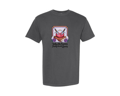 brand:Comfort Colors|color:Pepper|Enemies Lovers Swords Book Heart Graphic T-Shirt