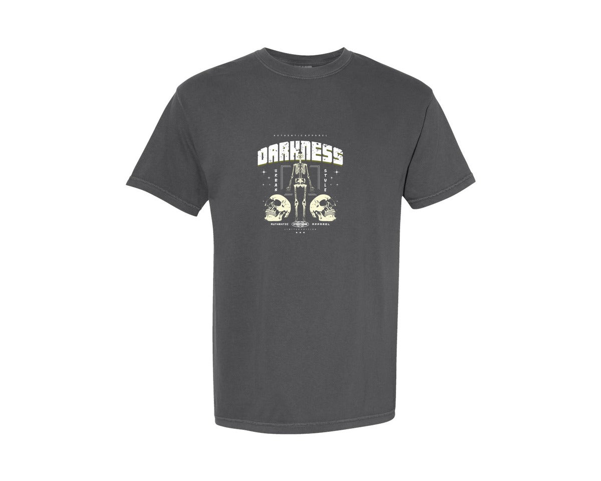 brand:Comfort Colors|color:Pepper|Darkness Skull Grunge Urban Design Graphic T-Shirt