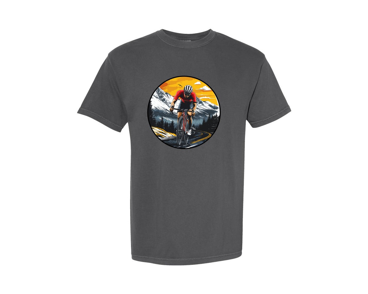 brand:Comfort Colors|color:Pepper|Cycling Sunset T Shirt Design Vector Graphic T-Shirt